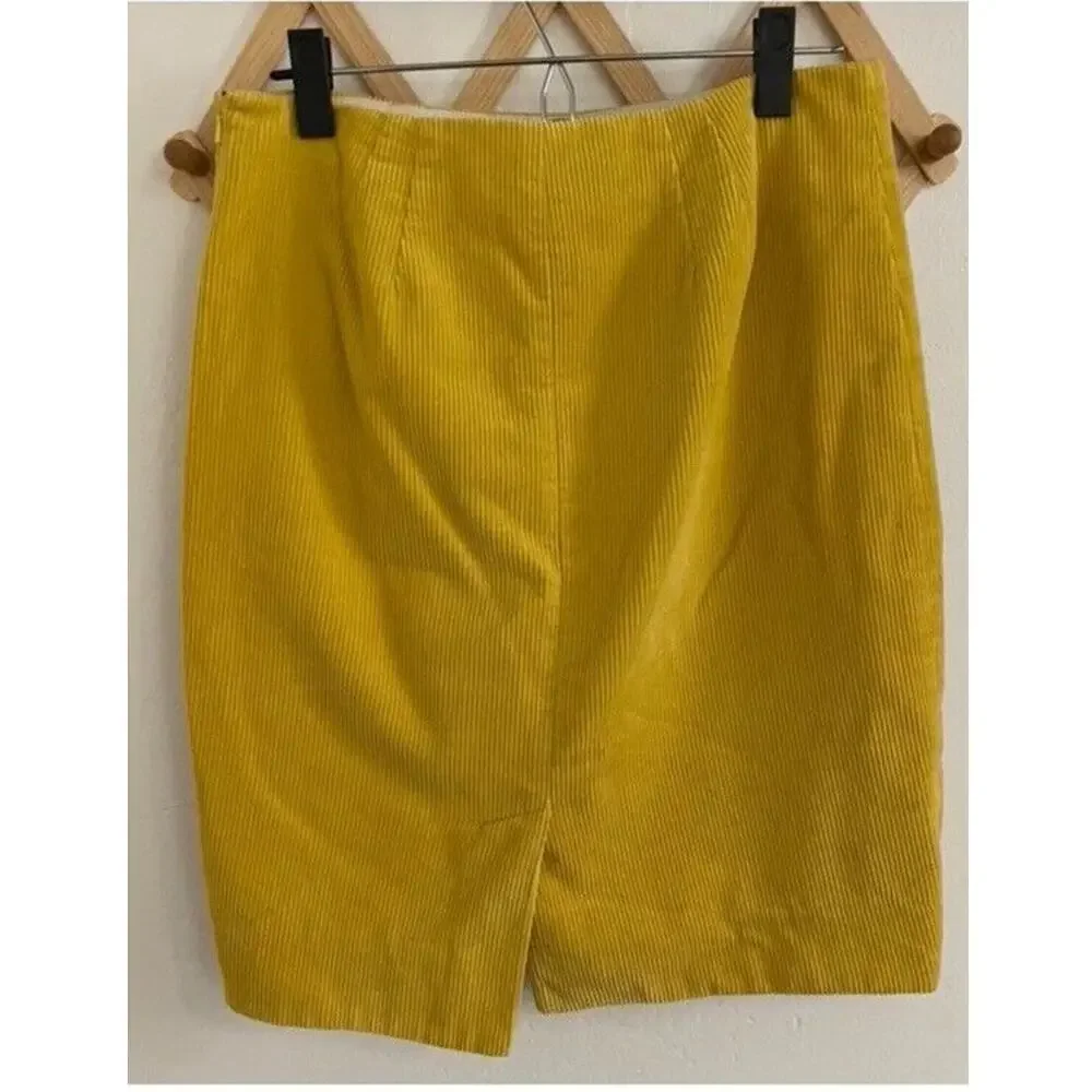 Anthropologie Skirt Women's 4 Maeve Pencil Corduroy Yellow 100% Cotton - Picture 6 of 6